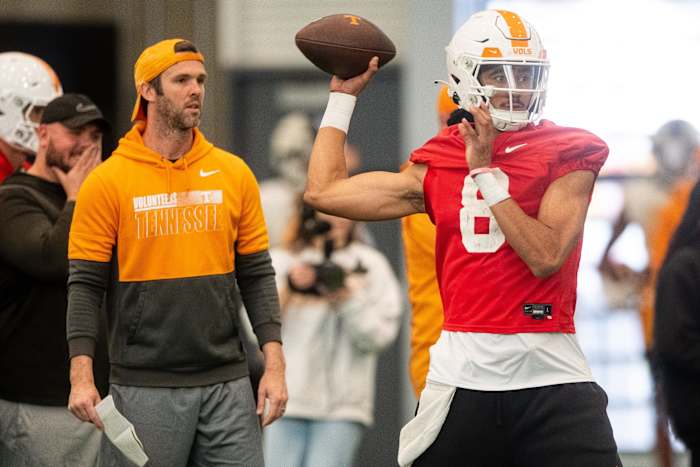 Tennessee Volunteers QB Nico Iamaleava during spring practices. (Photo by Brianna Paciorka of the News Sentinel)